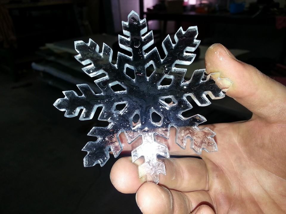 waterjet cut glass snowflake